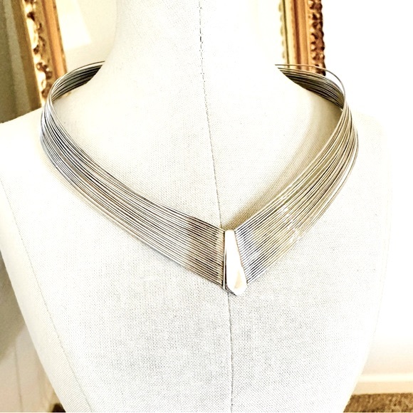 Vintage Modernist Silver Wire Collar Necklace - Picture 4 of 8